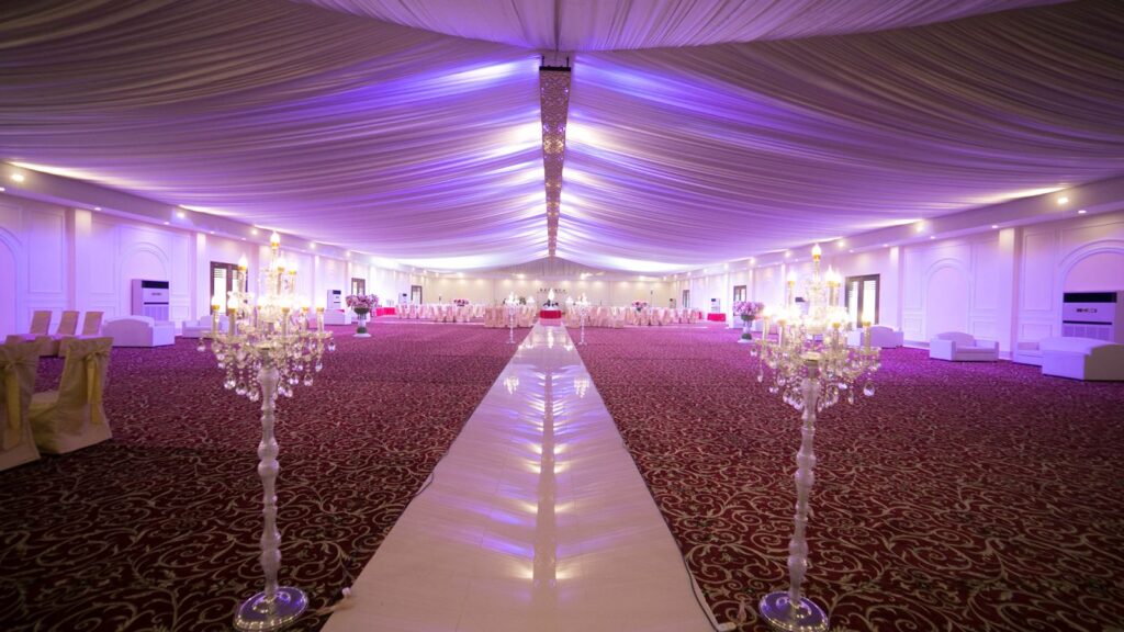 The Grand Marquee lit for an event